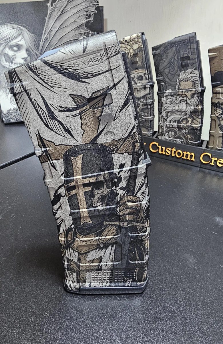 Crusader Knight PMAG Design | Templar Skull Warrior | Digital Download | Fiber Laser Engraving File SVG and DXF | LightBurn Ready — lasered result