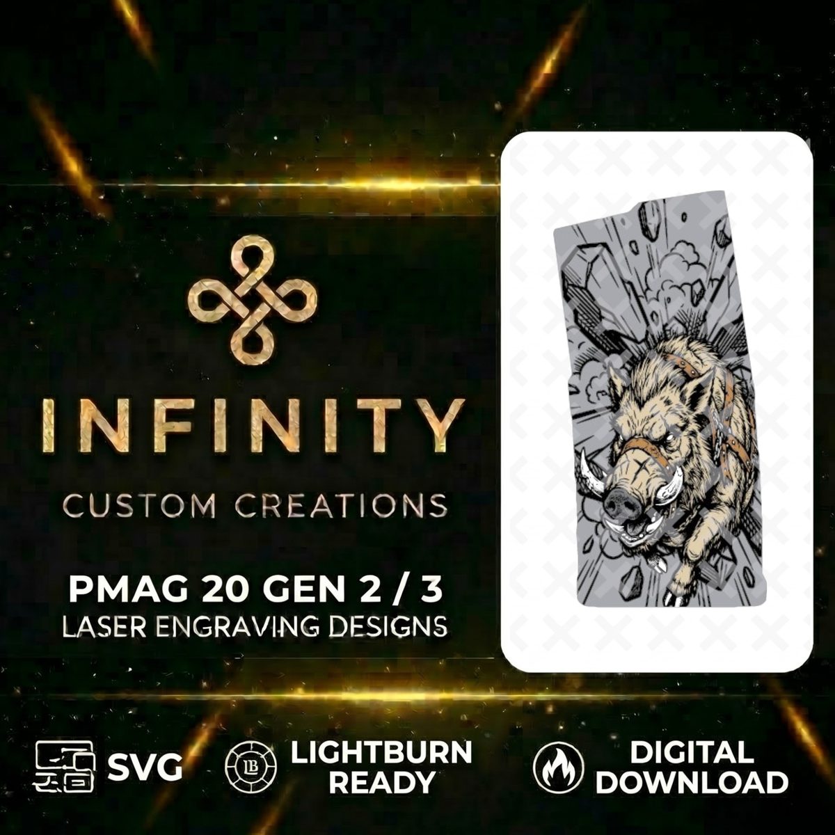 Battle Boar AR10 PMAG Design | Tactical Boar SVG DXF | Fiber Laser Engraving File | LightBurn Ready Download