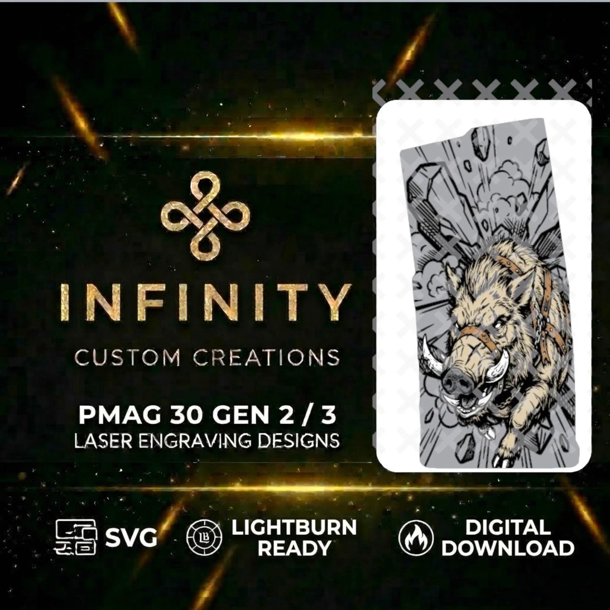 Battle Boar AR10 PMAG Design | Tactical Boar SVG DXF | Fiber Laser Engraving File | LightBurn Ready Download