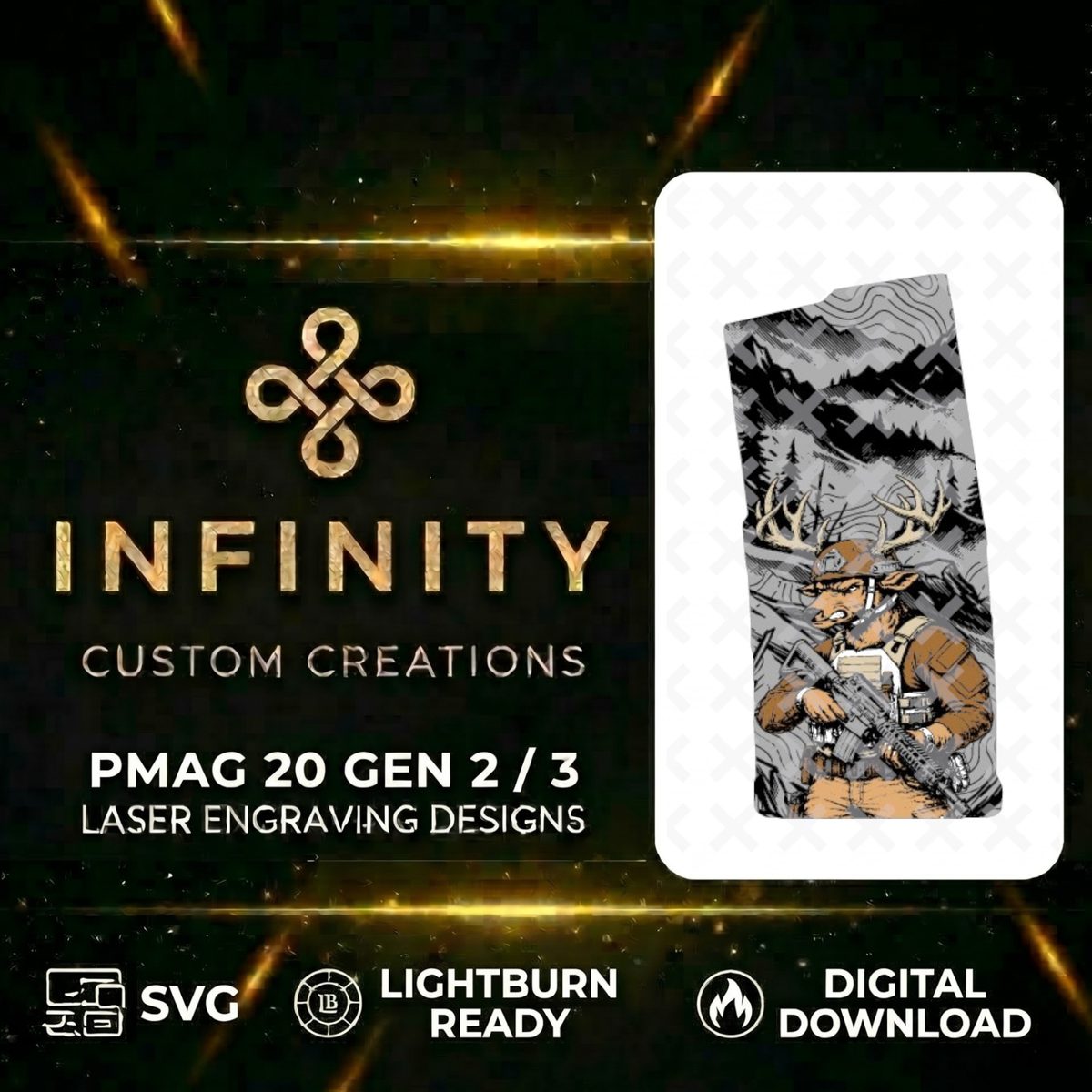 Tactical Stag Operator AR10 PMAG Design | Deer Soldier Fiber Laser Engraving File | SVG DXF  | LightBurn Ready
