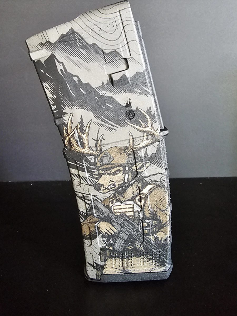 Tactical Stag Operator AR10 PMAG Design | Deer Soldier Fiber Laser Engraving File | SVG DXF | LightBurn Ready — lasered result
