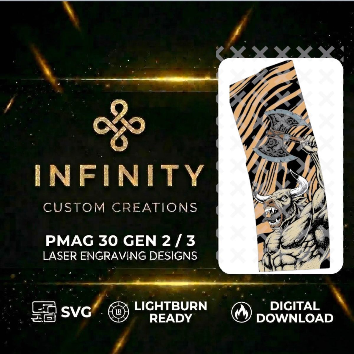 Minotaur PMAG Laser Engraving File | Lightburn SVG & DXF Ready | Mythology Tactical Magazine Design | Fiber Laser  Digital Download