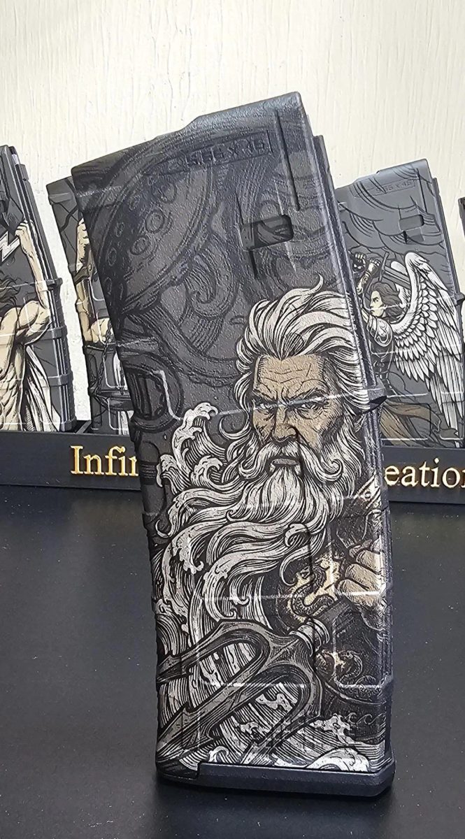 Poseidon PMAG Design | Greek God of the Seas | Digital Download | Fiber Laser Engraving File SVG & DXF | LightBurn Ready — lasered result
