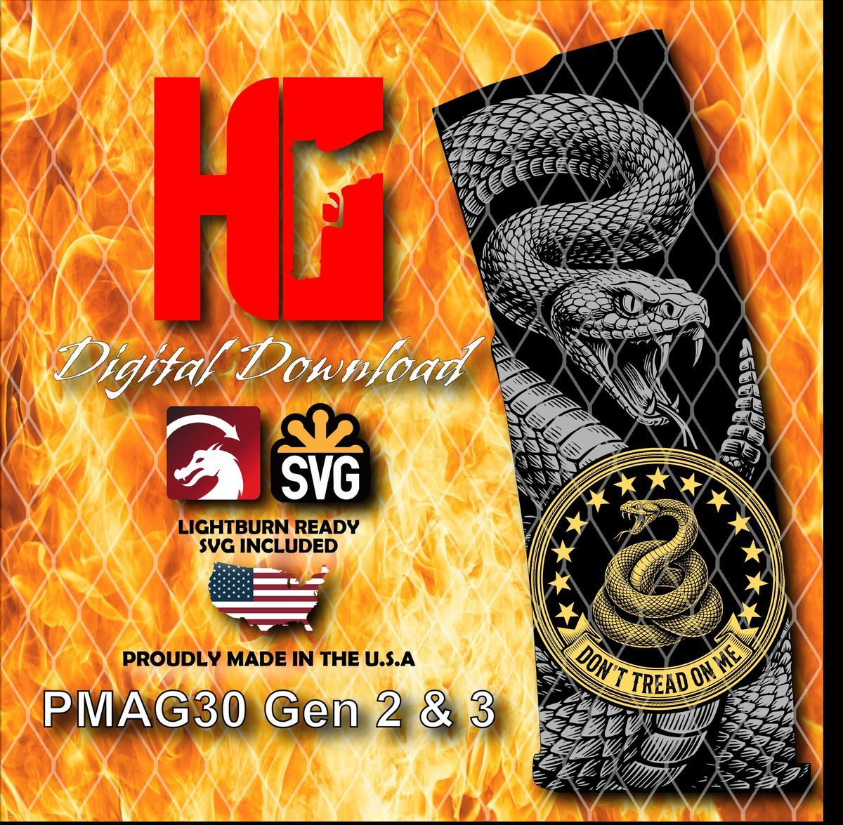 Don’t Tread On Me II PMAG Design | DTOM Snake Emblem | Multi-Layer LightBurn File | Fiber Laser Digital Download