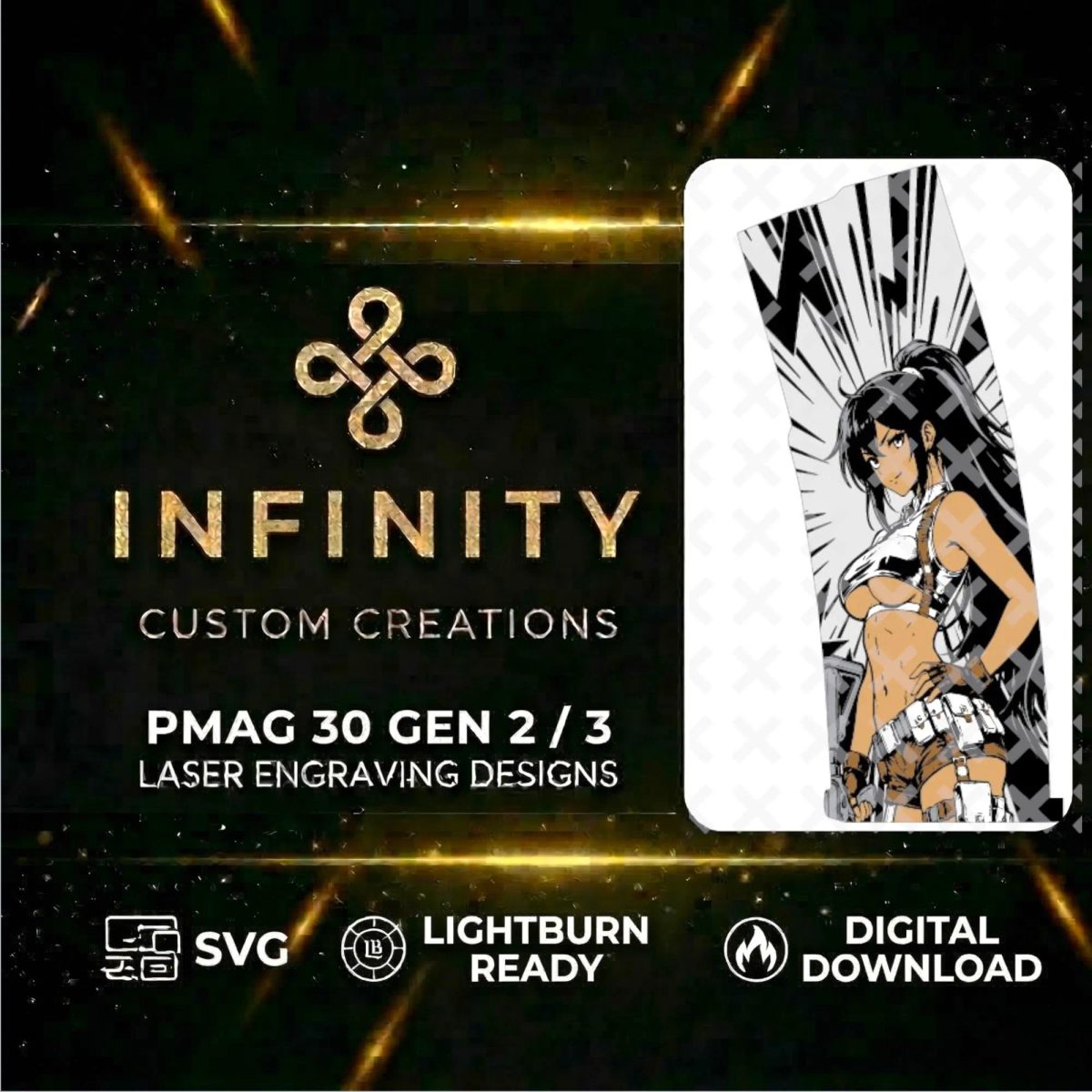 Under Cover MAG Laser Engraving | Anime Pinup Manga Girl Design | LightBurn SVG DXF Digital Download