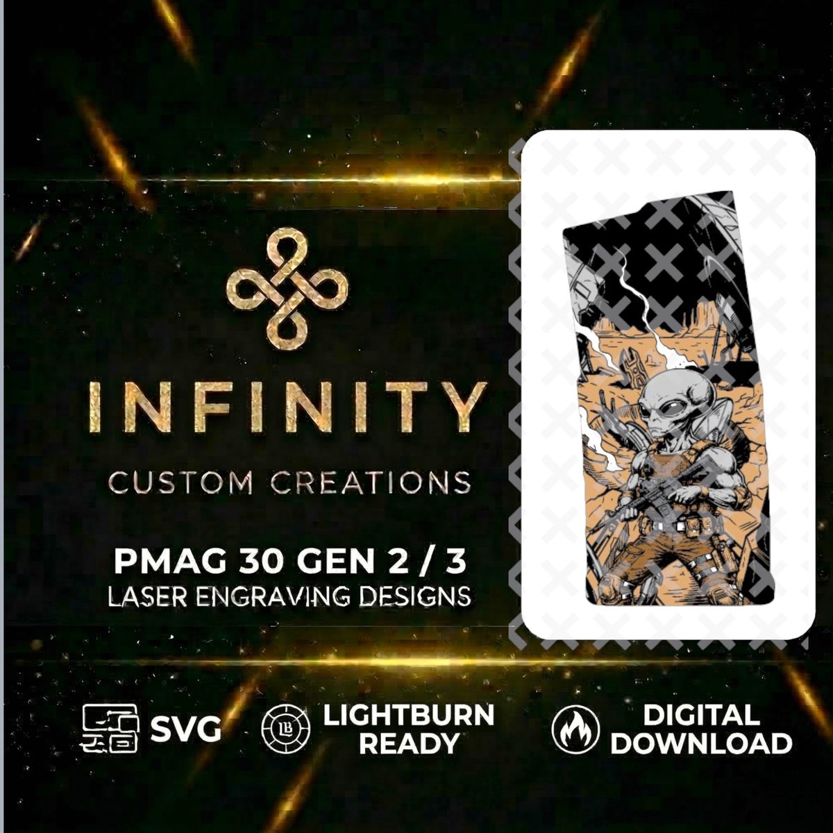 Alien Invasion AR10 PMAG Fiber Laser Engraving Design | SVG DXF LightBurn File | Roswell Grey Alien | Digital Download