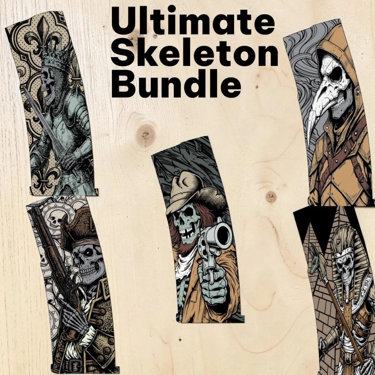Ultimate Skeleton Legends PMAG Bundle | Skeleton King, Pirate, Plague Doctor, Pharaoh & Outlaw | SVG DXF | LightBurn Ready
