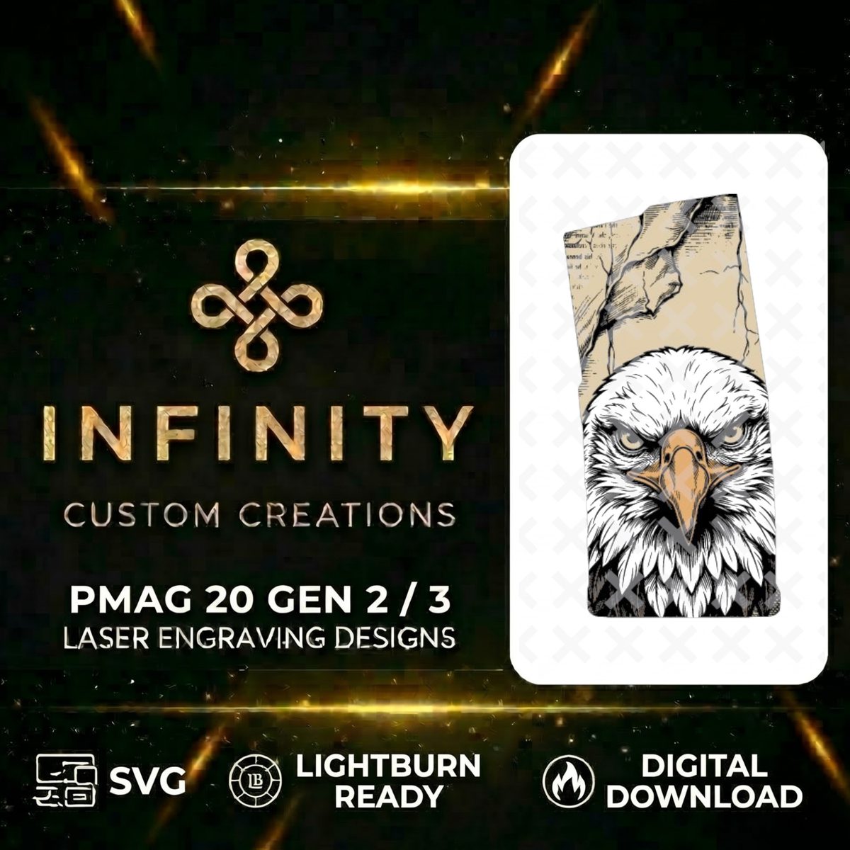 Freedom's Watch AR10 MAG Design | Patriotic Eagle Laser Engraving File | SVG DXF | LightBurn Ready Fiber Laser Design — lasered result