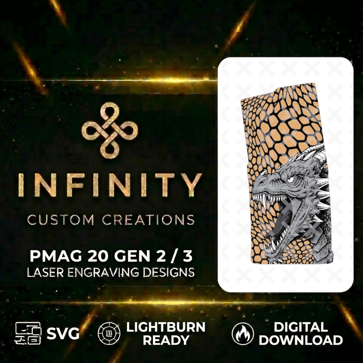 Dragon AR10 PMAG Design Lightburn & SVG Ready| Tactical Dragon Magazine  | Fiber Laser Engraving File | PMAG Digital Download