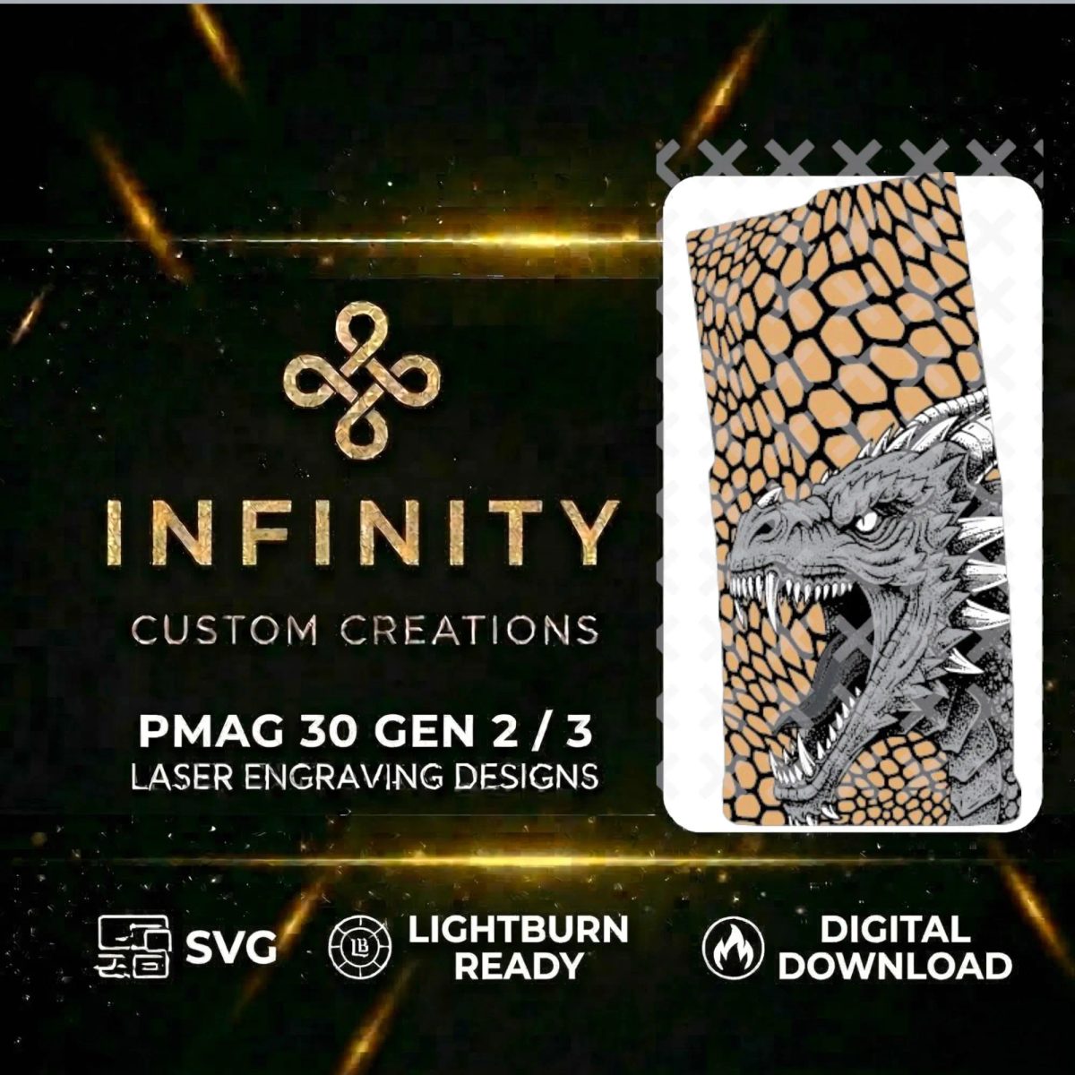 Dragon AR10 PMAG Design Lightburn & SVG Ready| Tactical Dragon Magazine | Fiber Laser Engraving File | PMAG Digital Download