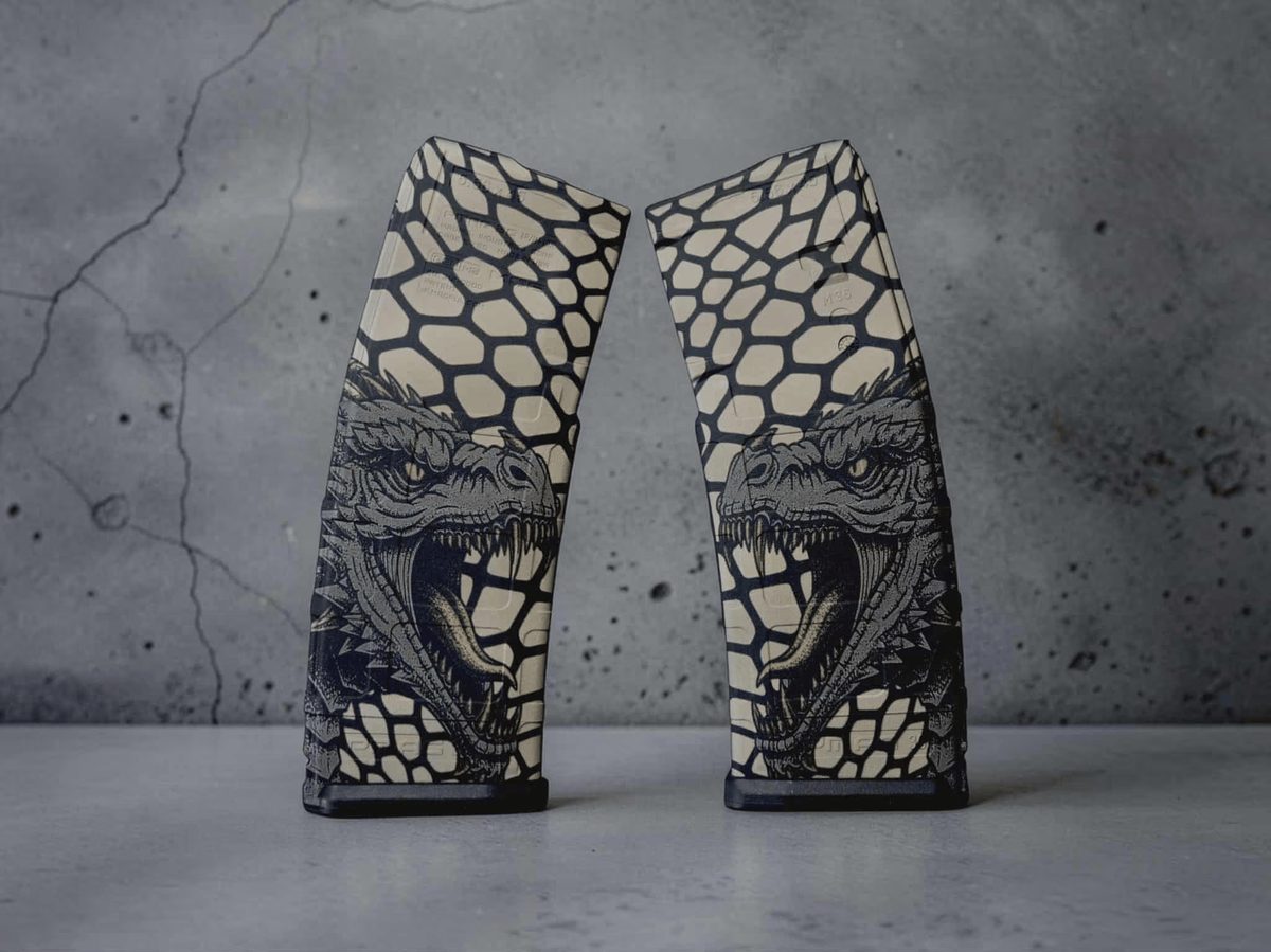 Dragon AR10 PMAG Design Lightburn & SVG Ready| Tactical Dragon Magazine | Fiber Laser Engraving File | PMAG Digital Download — lasered result