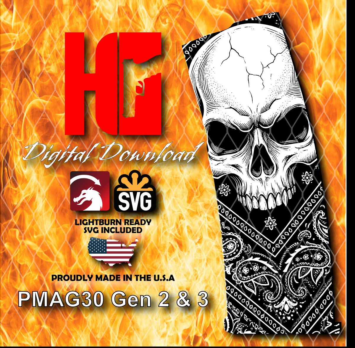 Bandana Skull PMAG Design | Skull Engraving File | Multi-Layer LightBurn PMAG Design | Fiber Laser Digital Download — lasered result