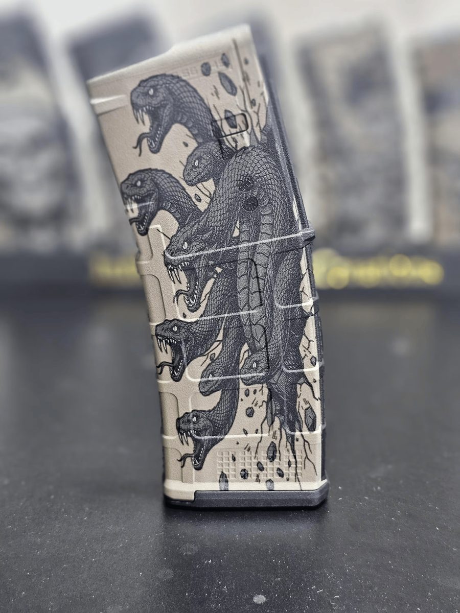 Hydra PMAG Design | Multi Headed Hydra Monster | Digital Download | Fiber Laser Engraving File SVG and DXF | LightBurn Ready — lasered result