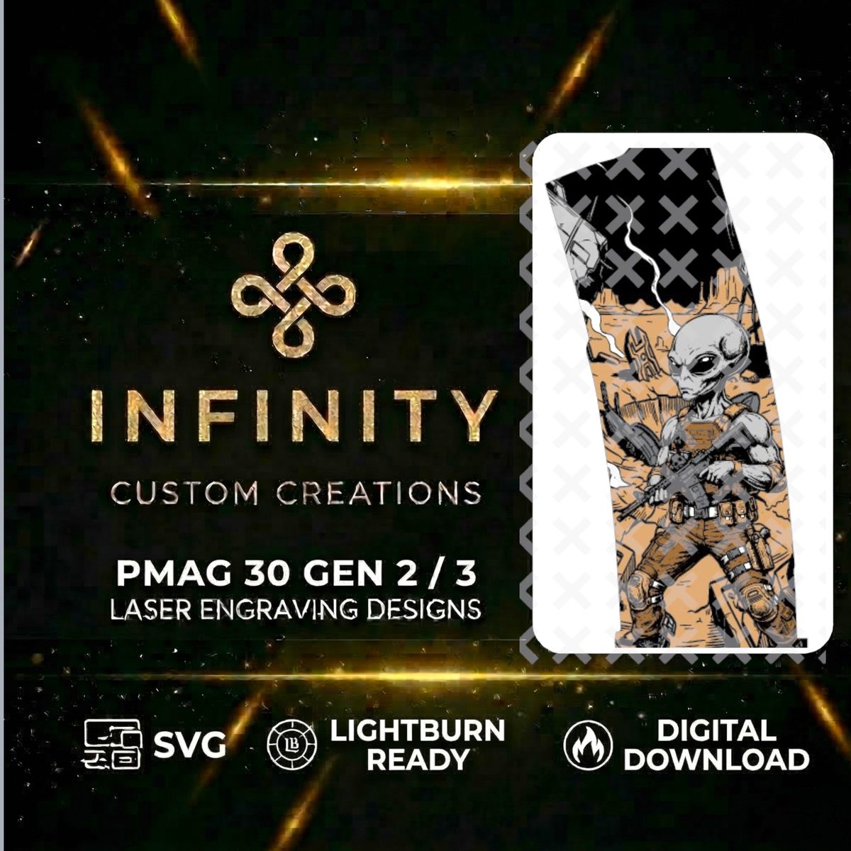 Alien Invasion PMAG Fiber Laser Engraving Design | SVG DXF LightBurn File | Roswell Grey Alien | Digital Download