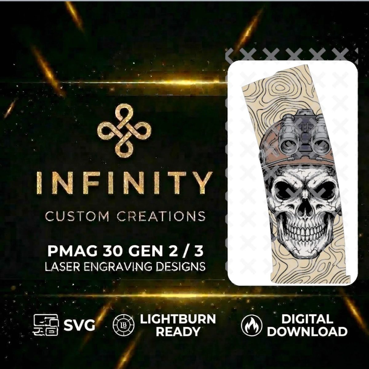 Tactical Skull PMAG Lightburn SVG & DXF Ready | Digital Design| Fiber Laser Engraving File