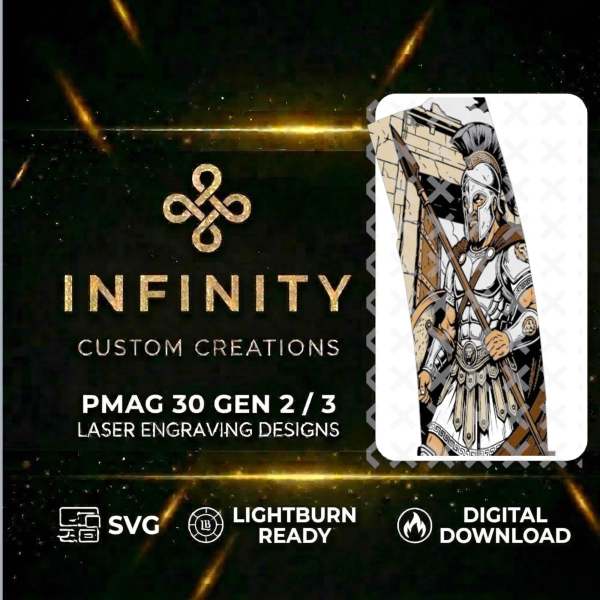 Spartan Warrior PMAG Engraving File | Ancient Greek Warrior SVG and DXF | Fiber Laser Engraving Design | LightBurn Digital Download