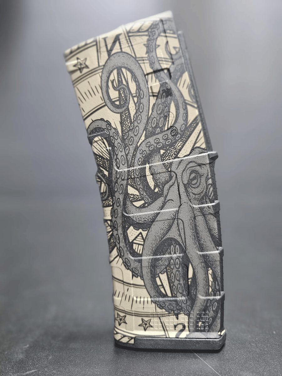 Kraken PMAG Design | Sea Monster Tentacle Engraving File | Digital Download SVG DXF | LightBurn Ready Fiber Laser Design — lasered result