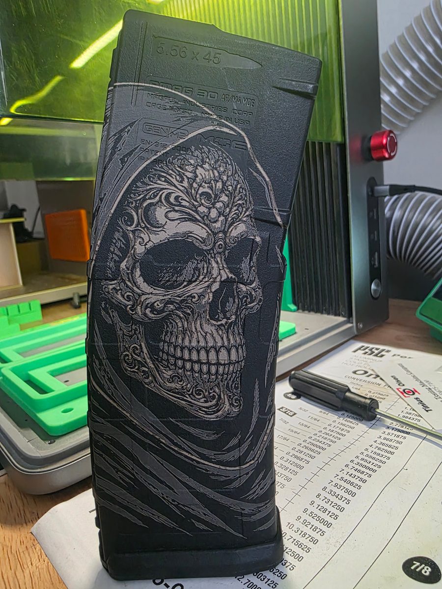 Golden Reaper Full Wrap — PMAG 30 Gen 2 & Gen 3 — Xtool F1U / SVG — lasered result