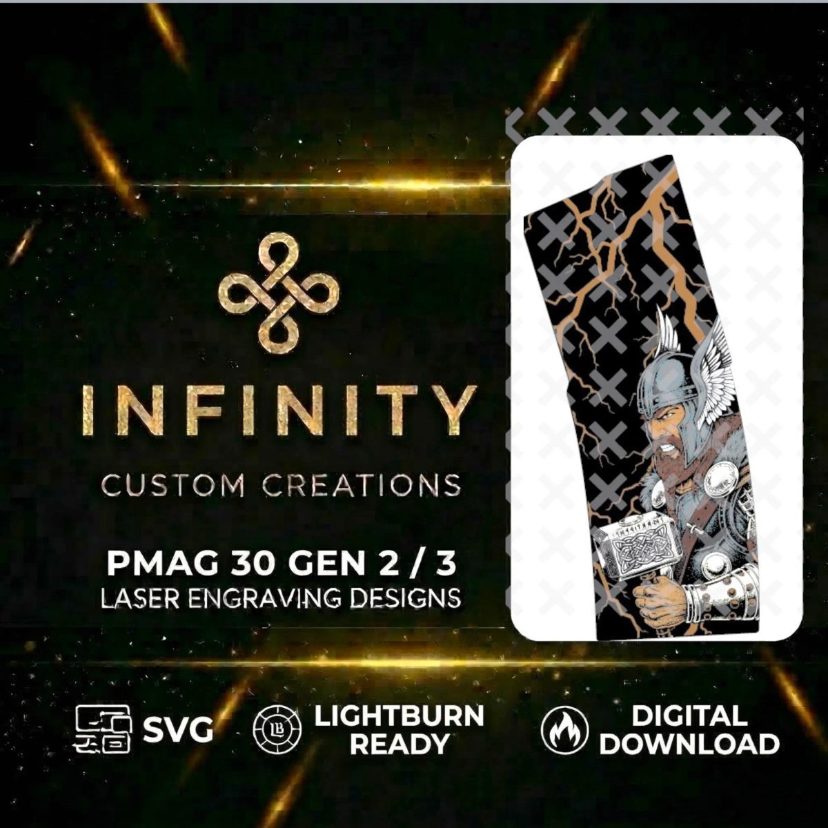 Thor PMAG Engraving File | Lightburn SVG & DXF Ready | Norse Thunder God With Mjölnir | Viking Fiber Laser- Digital Download