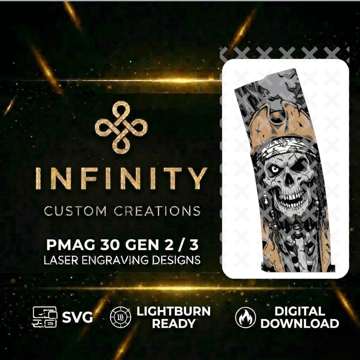 Skeleton Pirate Captain PMAG File | Skull Captain Crown Design | Digital Download | Fiber Laser Engraving File SVG & DXF  | LightBurn Ready