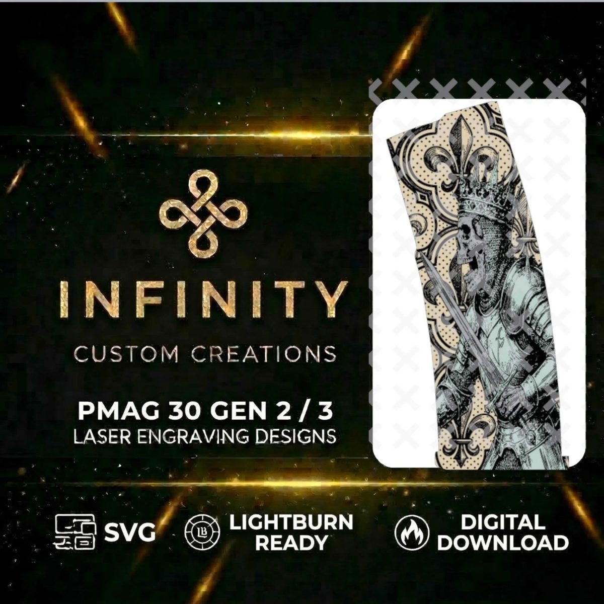 Skeleton King PMAG Laser Engraving Design | Digital Design Fiber Laser Engraving File | Lightburn SVG & DXF Ready