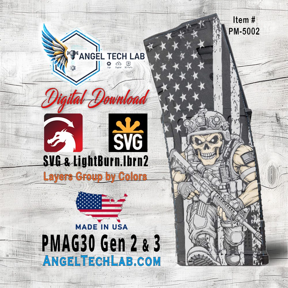 Angry Skull USA Flag Pmag30 Engraving Design SVG | LightBurn Laser File | Vector SVG Download