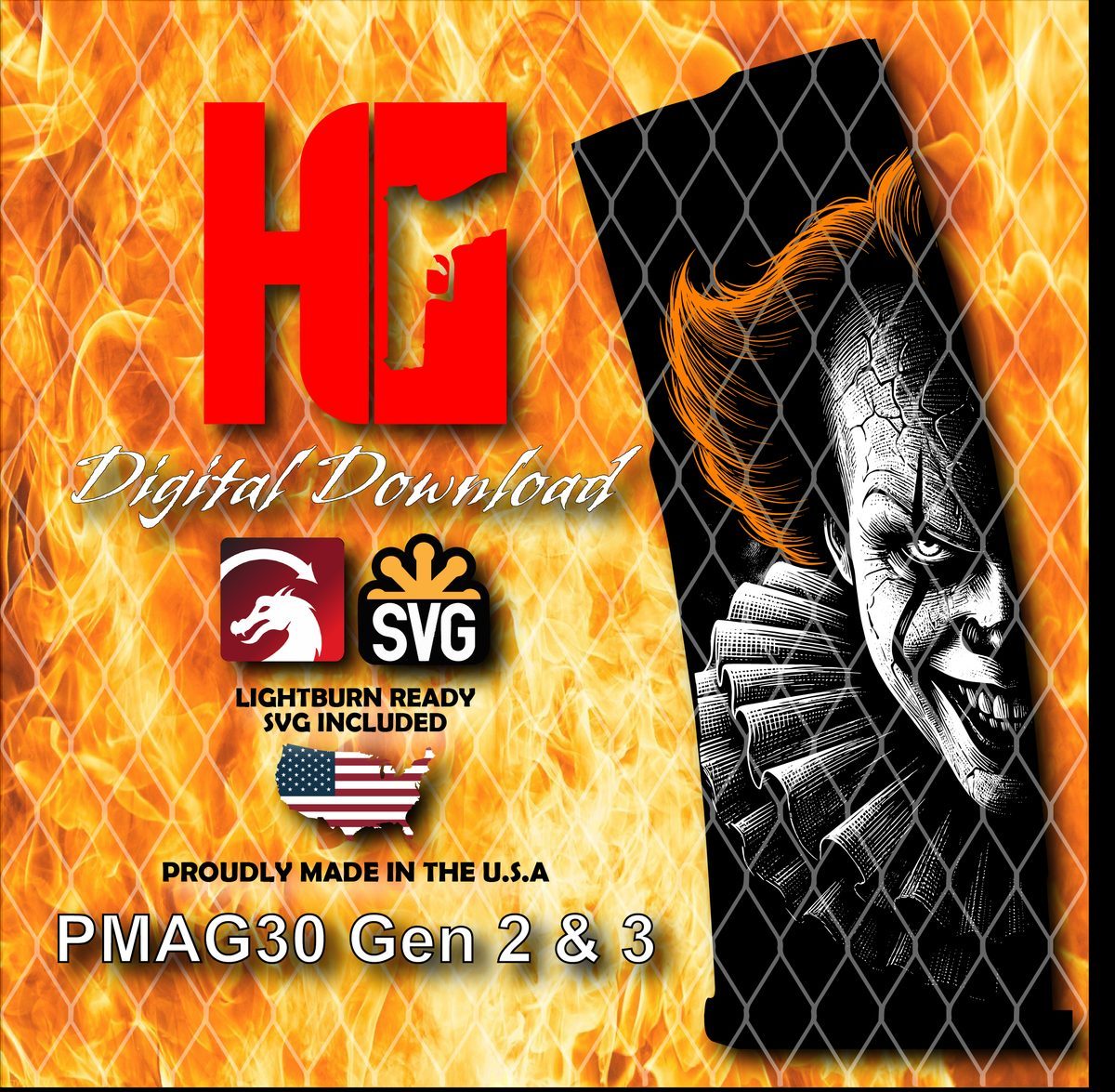 Night Terror Clown PMAG Design | Horror Engraving File | Creepy Clown LightBurn PMAG Design | Fiber Laser Digital Download