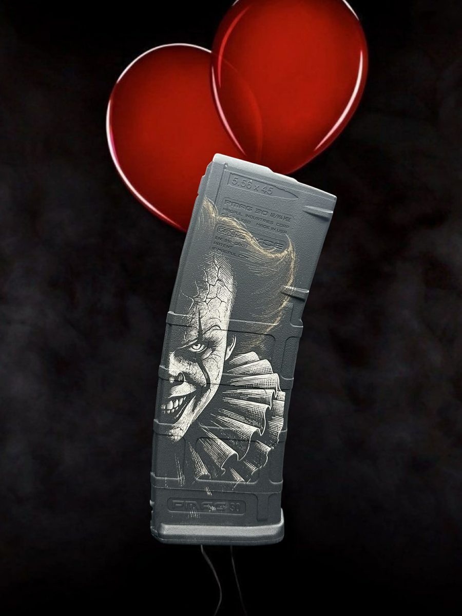 Night Terror Clown PMAG Design | Horror Engraving File | Creepy Clown LightBurn PMAG Design | Fiber Laser Digital Download — lasered result