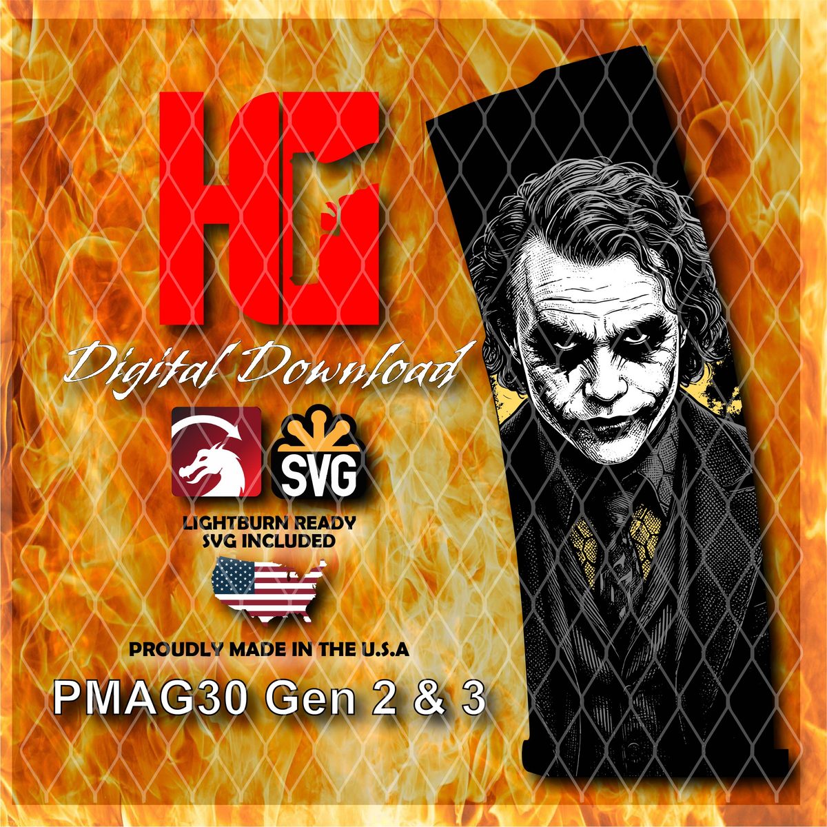 Chaos Joker PMAG Laser Engraving Design | Fiber Laser Digital Download — lasered result