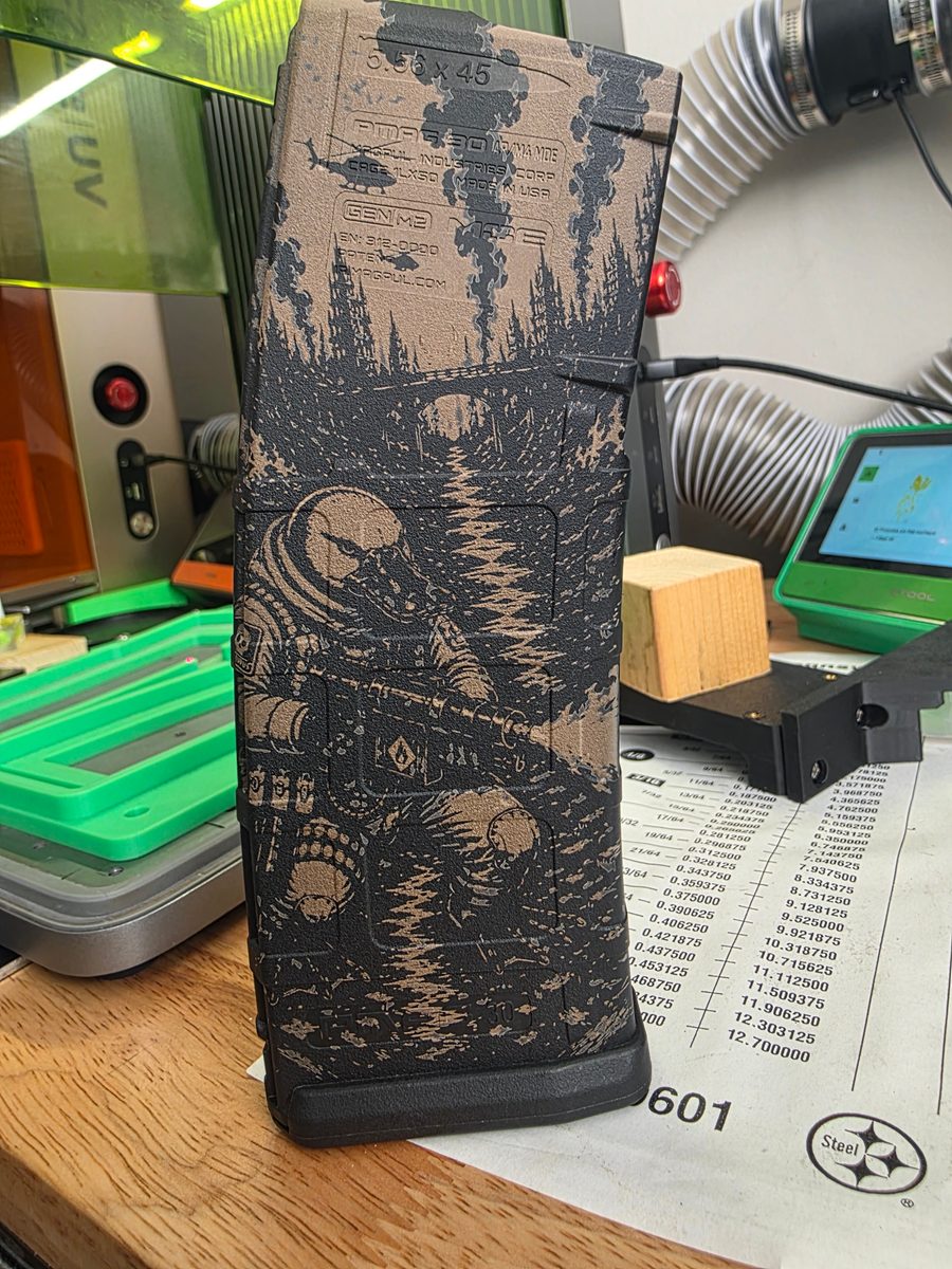 Hellfire Recon Full Wrap — PMAG 30 Gen 2 & Gen 3 — Xtool F1U / SVG — lasered result