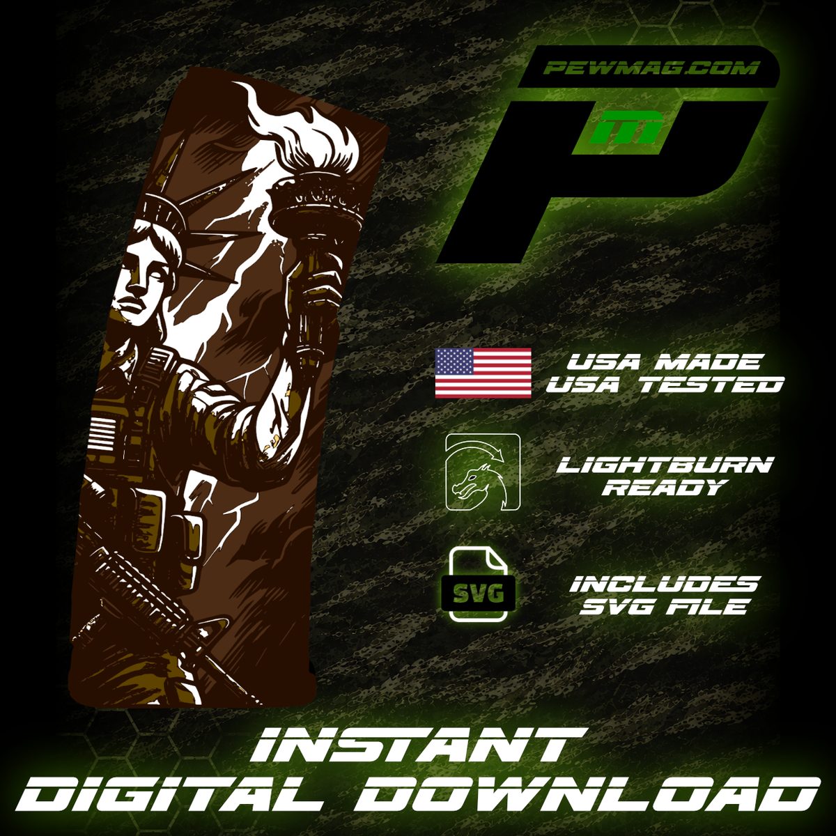 FUBERTY PMAG Engraving File Bundle | Tactical Lady Liberty SVG for PMAG 30 Gen 2 & Gen 3 | LightBurn Fiber Laser Design