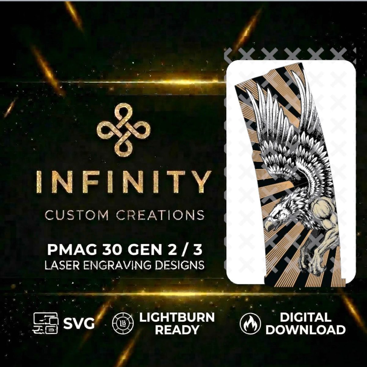 Griffin PMAG Engraving File Lightburn SVG & DXF Ready | Tactical Heraldic Beast | | Fiber Laser- Digital Download