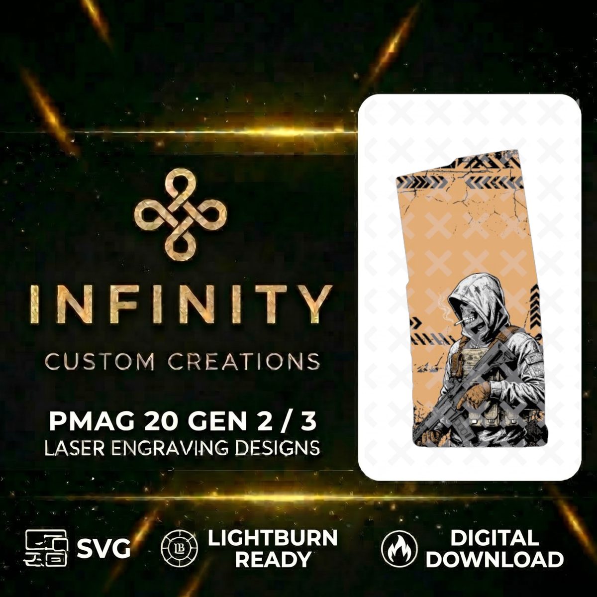 Operator Skull AR10 MAG Design | Tactical Reaper Laser Engraving File | SVG DXF  | LightBurn Ready Fiber Laser Design