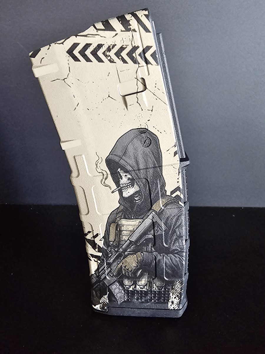 Operator Skull AR10 MAG Design | Tactical Reaper Laser Engraving File | SVG DXF  | LightBurn Ready Fiber Laser Design — lasered result