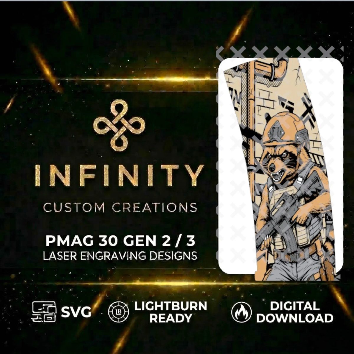 Tactical Raccoon PMAG Design | Trash Panda Operator | Digital Download | Fiber Laser Engraving File SVG and DXF | LightBurn Ready