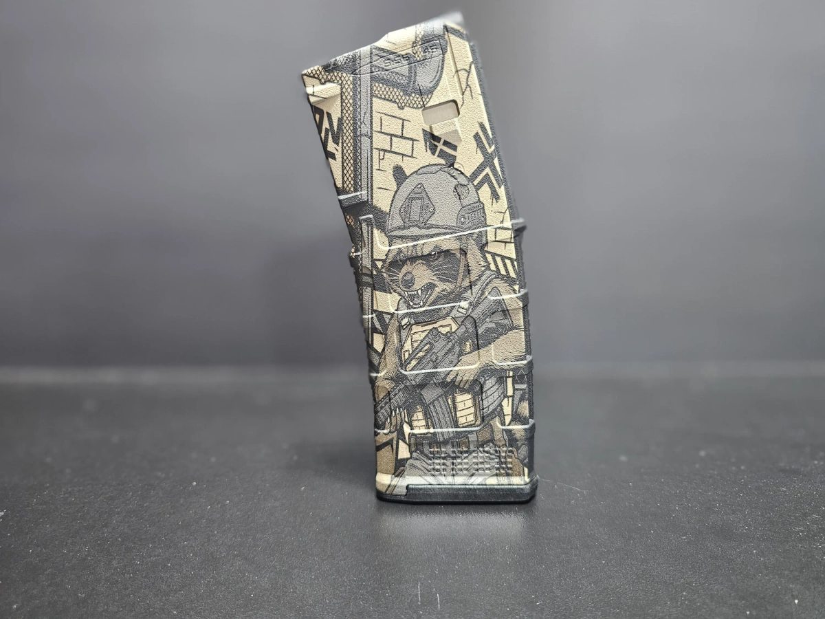 Tactical Raccoon PMAG Design | Trash Panda Operator | Digital Download | Fiber Laser Engraving File SVG and DXF | LightBurn Ready — lasered result