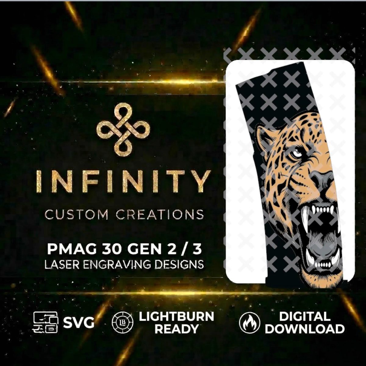 Jaguar PMAG Design | Roaring Big Cat Predator | Digital Download | Fiber Laser Engraving File SVG and DXF | LightBurn Ready