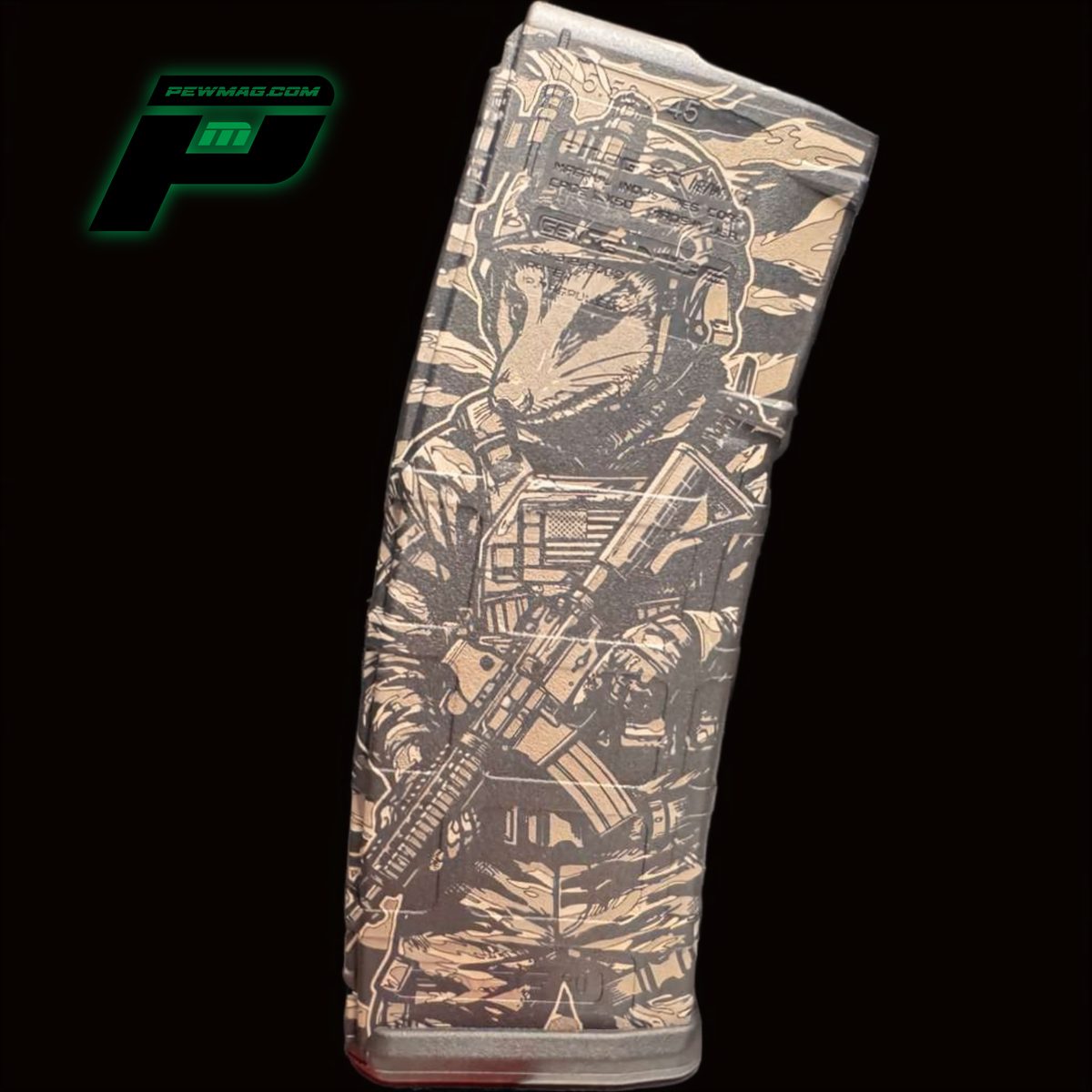 Tactical Possum PMAG Engraving File | Funny Tactical PMAG SVG for PMAG 30 Gen 2 & Gen 3 | LightBurn Fiber Laser Design — lasered result