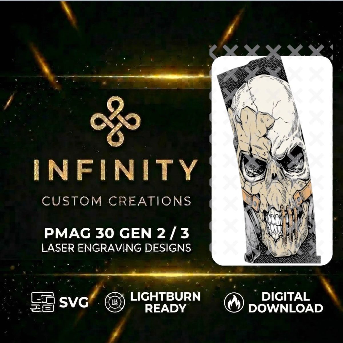 Radiation Skull PMAG Design | Fallout Style Skull SVG DXF | Fiber Laser Engraving File | LightBurn Ready