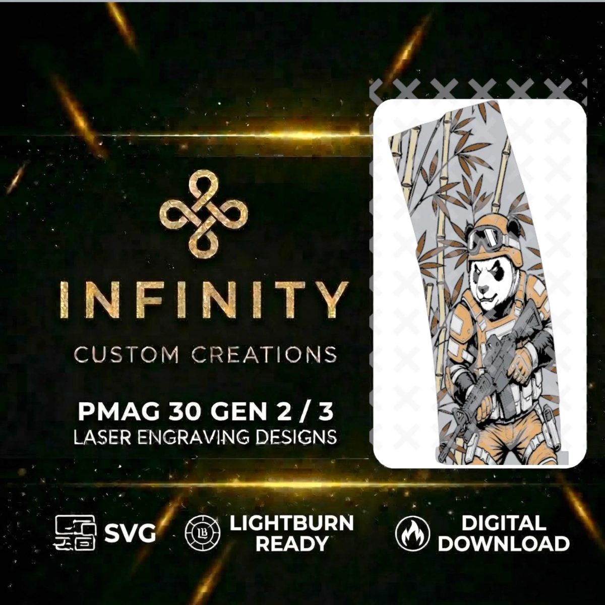 Tactical Panda PMAG Design | Operator Panda Fiber Laser Engraving File | Digital Download SVG DXF | LightBurn Ready Laser File