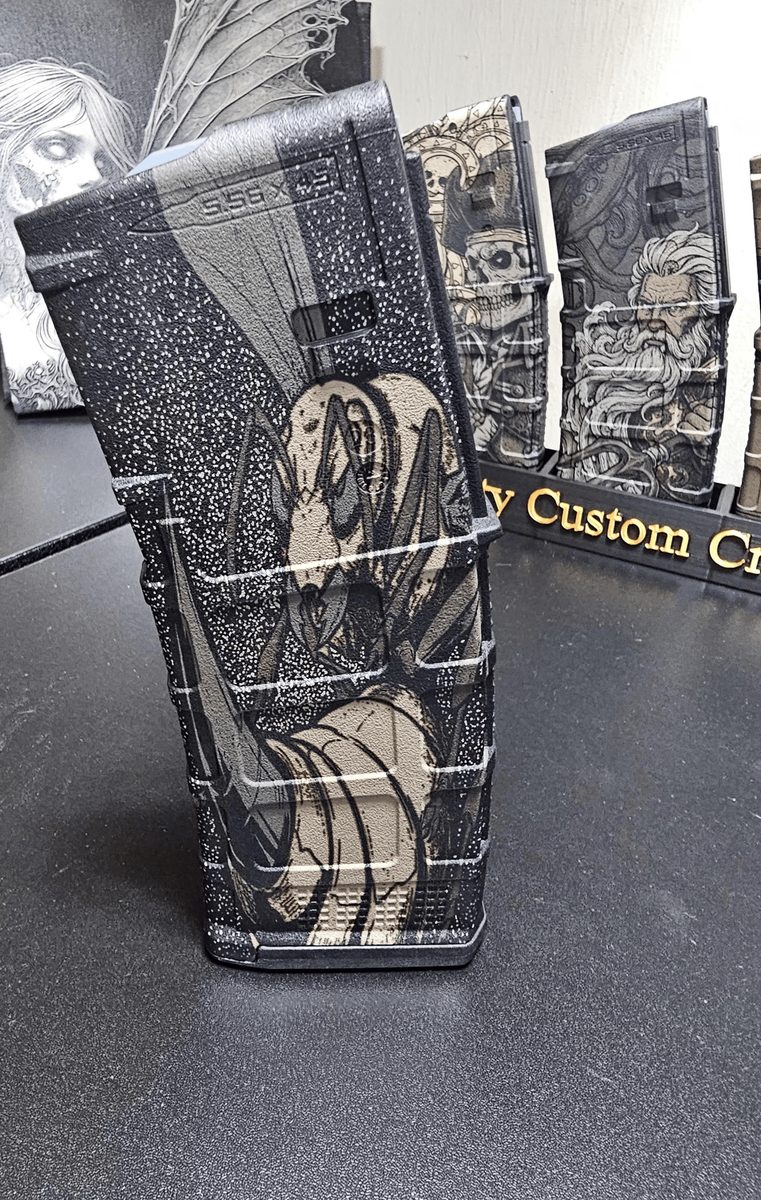 Hornet PMAG Digital Design | Attack Hornet Design | Laser Engraving SVG & DXF | LightBurn Ready | Stinger Strike Style — lasered result