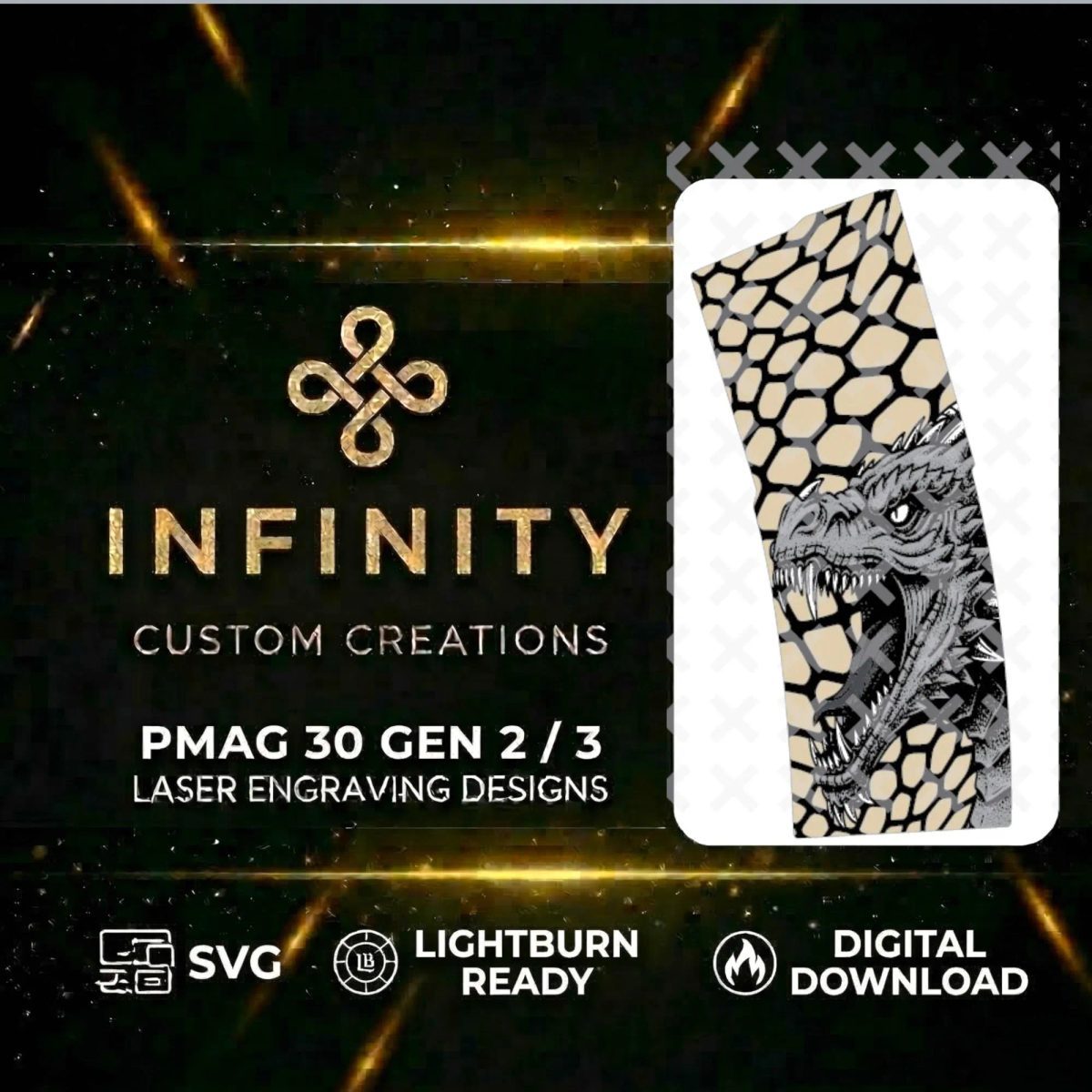 Dragon PMAG Design Lightburn SVG & DXF Ready| Tactical Dragon Magazine  | Fiber Laser Engraving File | PMAG Digital Download