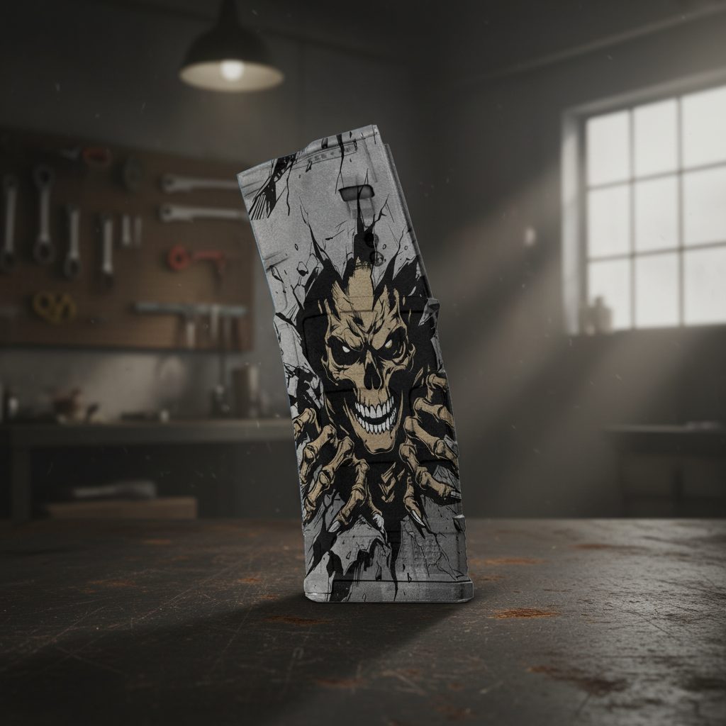 Skull Breakout Pmag30 Engraving Design SVG | LightBurn Laser File | Vector SVG Download — lasered result