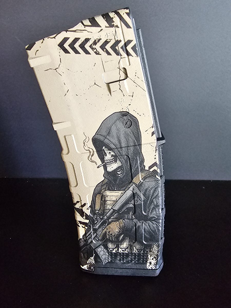 Operator Skull MAG Design | Tactical Reaper Laser Engraving File | SVG DXF | LightBurn Ready Fiber Laser Design — lasered result