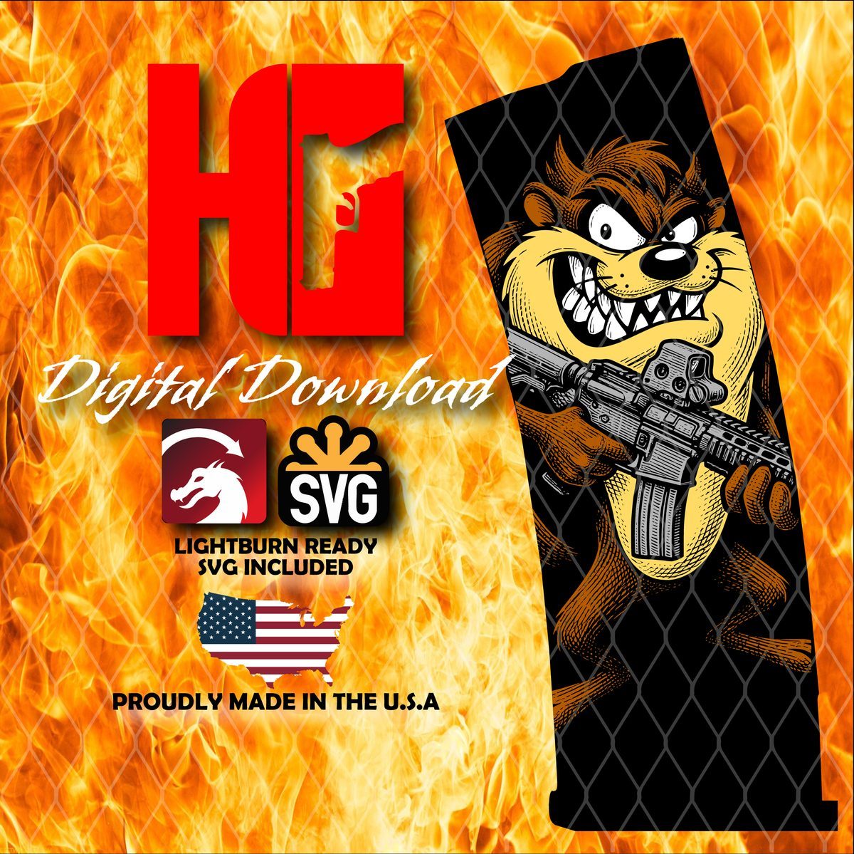Tasmanian Devil PMAG Design | Cartoon Character Engraving File | LightBurn PMAG File | Fiber Laser Digital Download