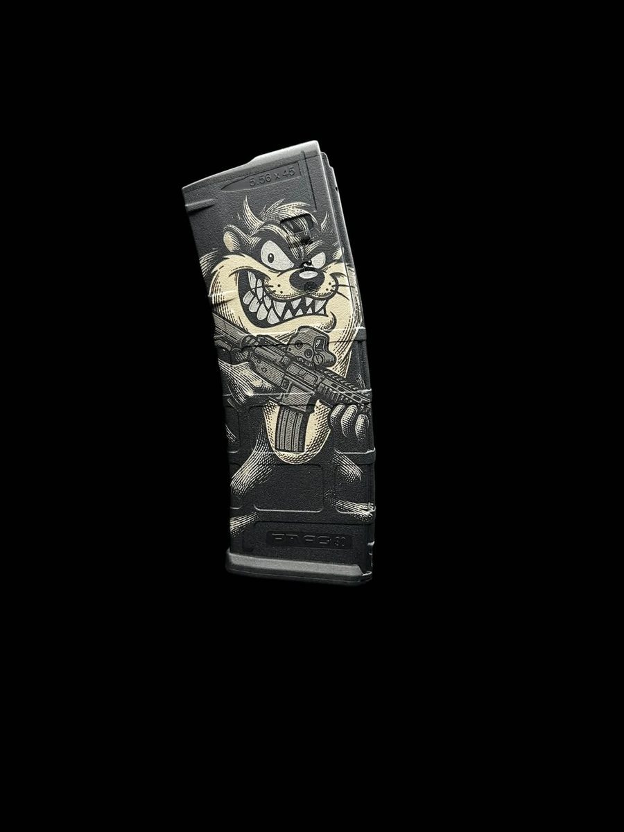 Tasmanian Devil PMAG Design | Cartoon Character Engraving File | LightBurn PMAG File | Fiber Laser Digital Download — lasered result