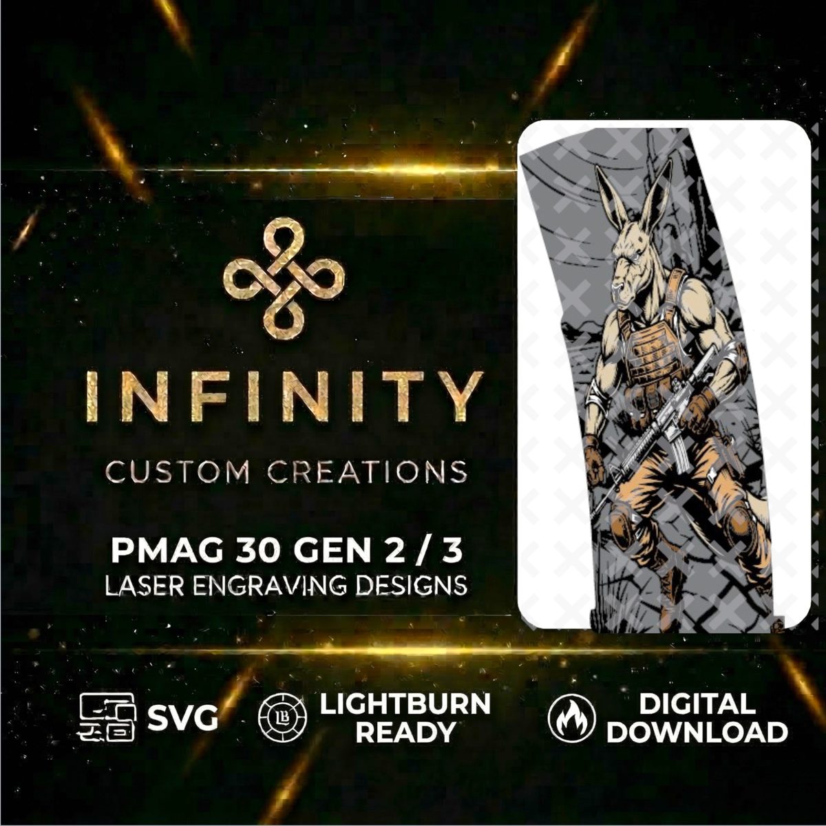 Tactical Kangaroo PMAG Fiber Laser Engraving Design | SVG DXF LightBurn File | Outback Operator | Digital Download — lasered result
