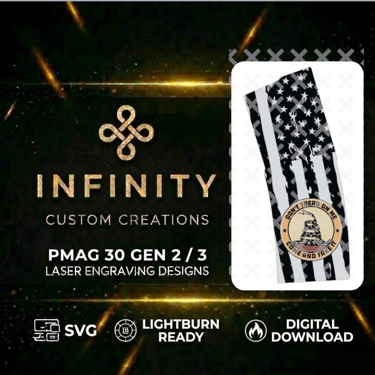 Don't Tread On Me PMAG Lightburn SVG & DXF Ready - Come And Take It Vector - Fiber Laser - Digital Download