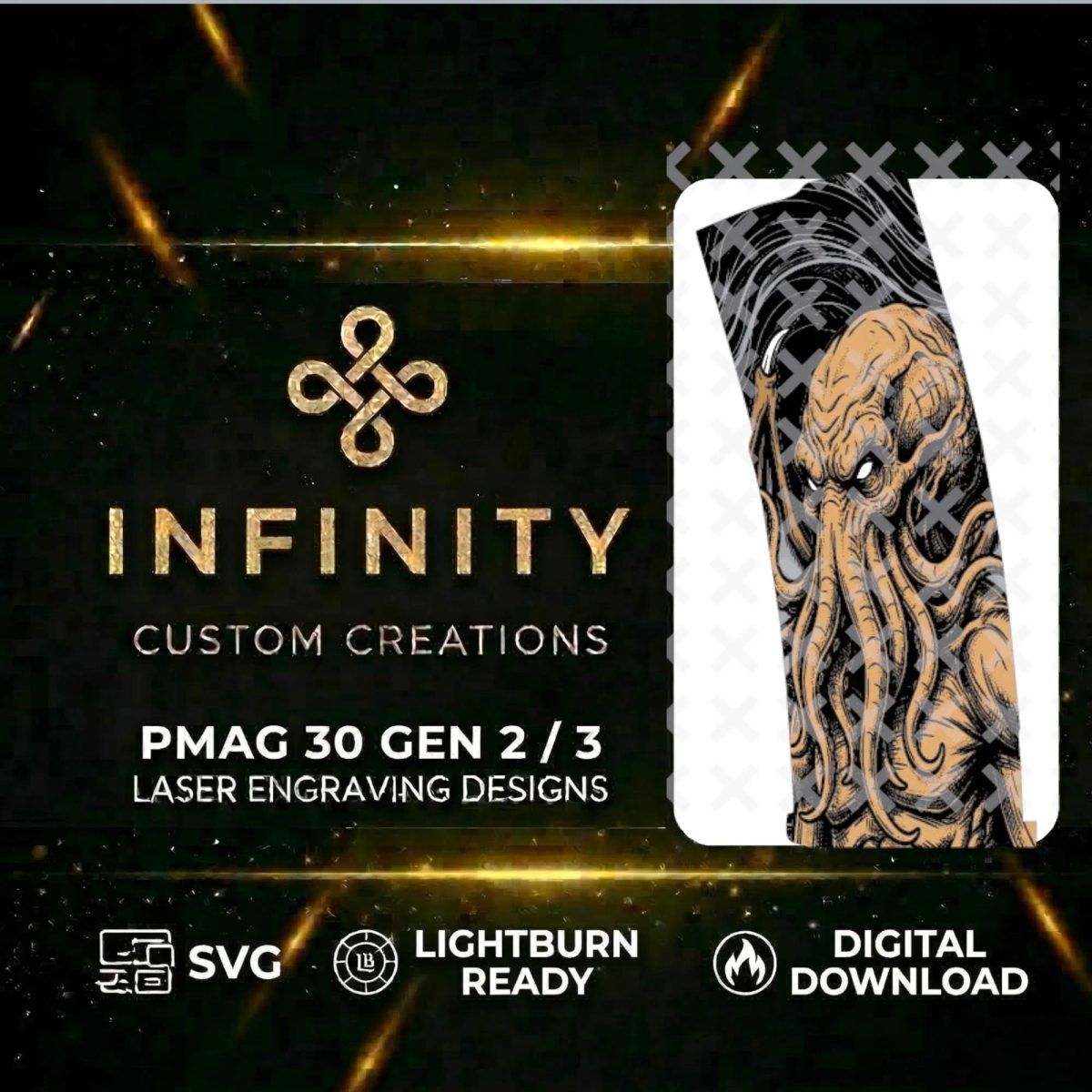 Cthulhu PMAG Design | Eldritch Horror SVG DXF | Fiber Laser Engraving File | LightBurn Ready Download