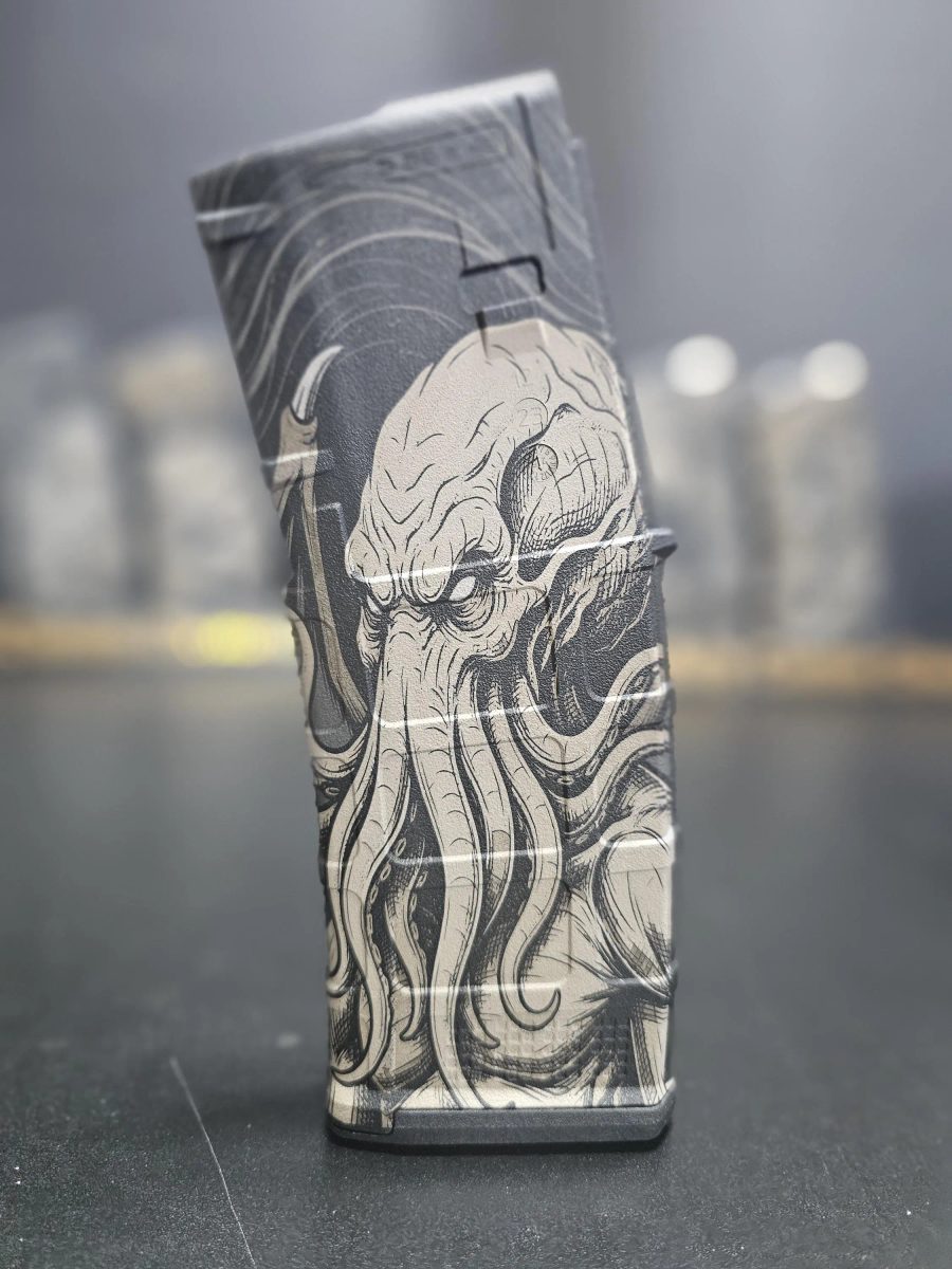 Cthulhu PMAG Design | Eldritch Horror SVG DXF | Fiber Laser Engraving File | LightBurn Ready Download — lasered result